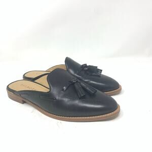 Talbots Leighton Black Leather Classic Mule Slide Loafer Toe Tassel Size 8